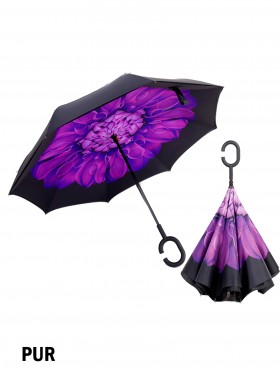 Purple Flower Print Double Layer Inverted Umbrellas W/ C-Shaped Handle